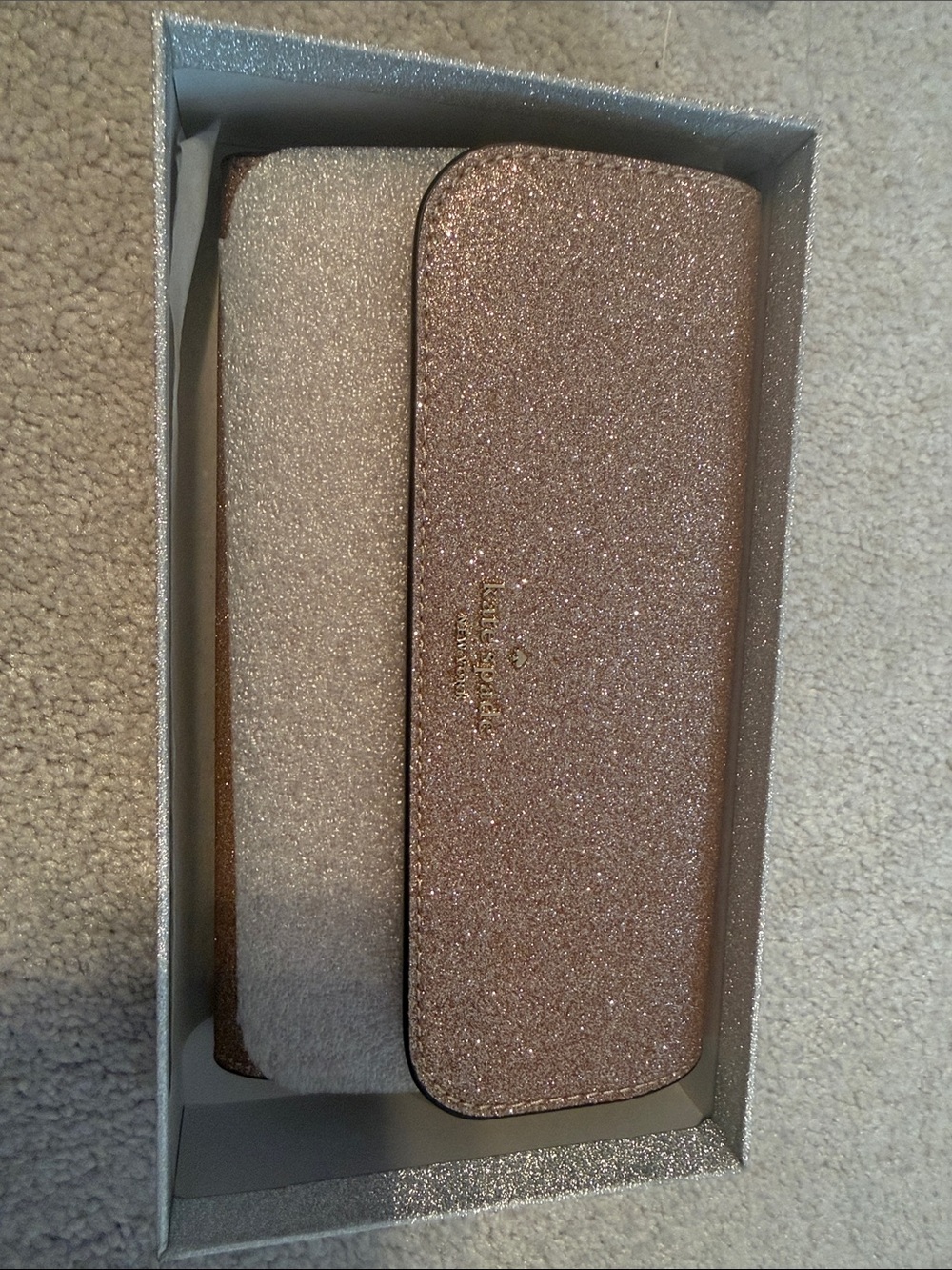 kate spade glitter medium flap phone wristlet with Silver Glitter Gift Box
